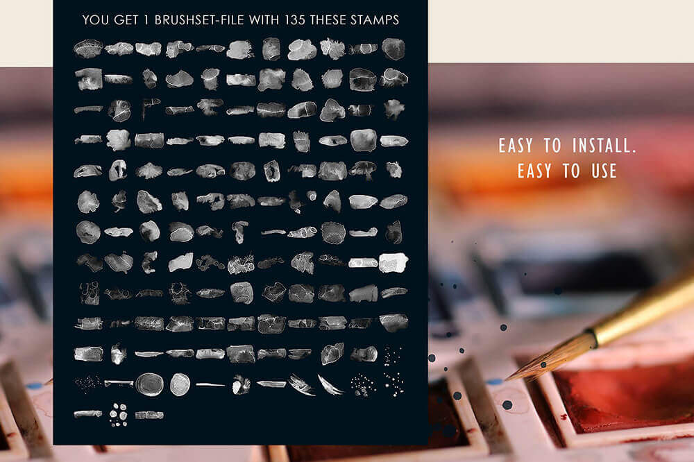 一套专业水彩艺术Procreate笔刷素材包