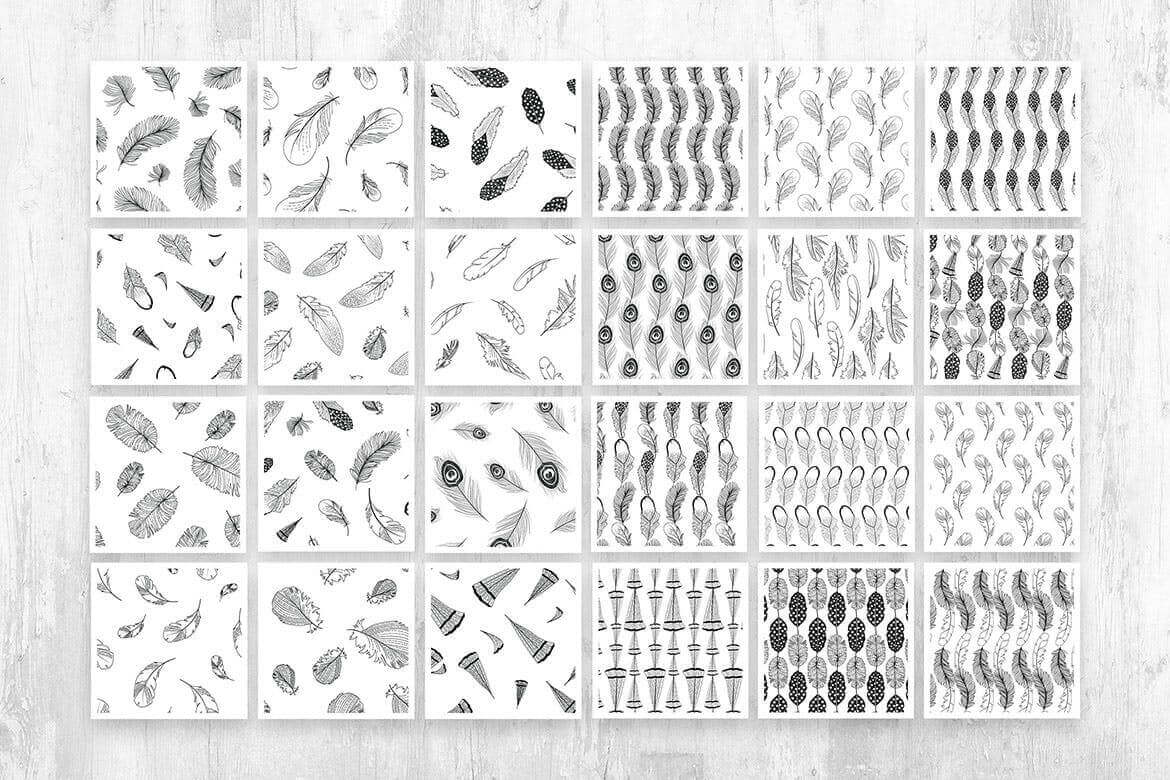 24个优雅矢量羽毛图案背景底纹纹理素材包