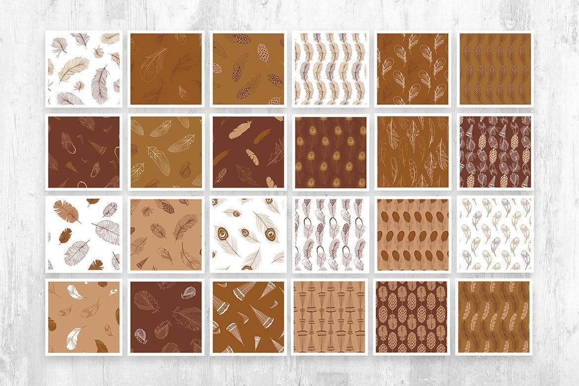 24个优雅矢量羽毛图案背景底纹纹理素材包