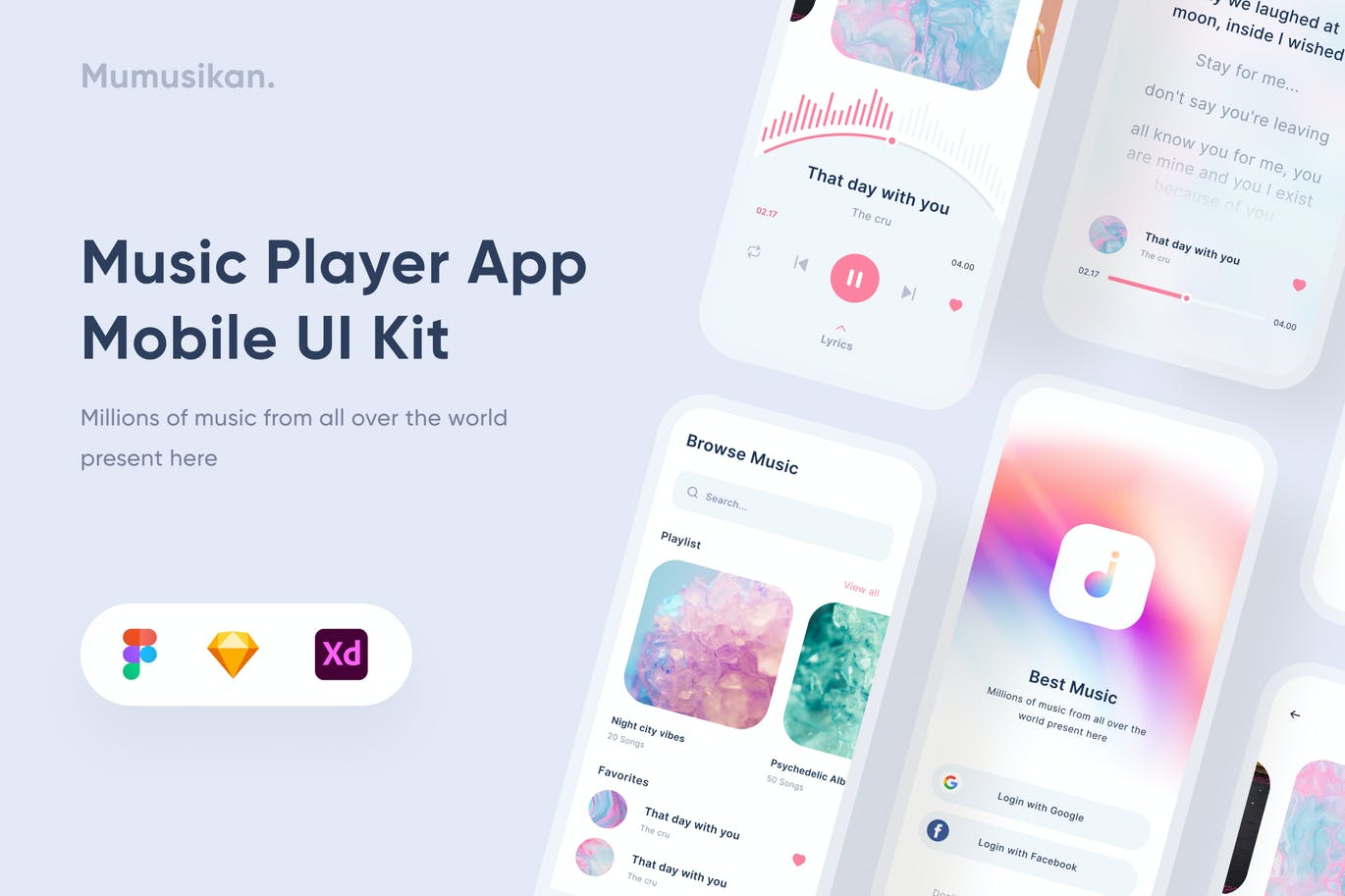 小清新风格音乐流媒体UI/UX用户体验素材包