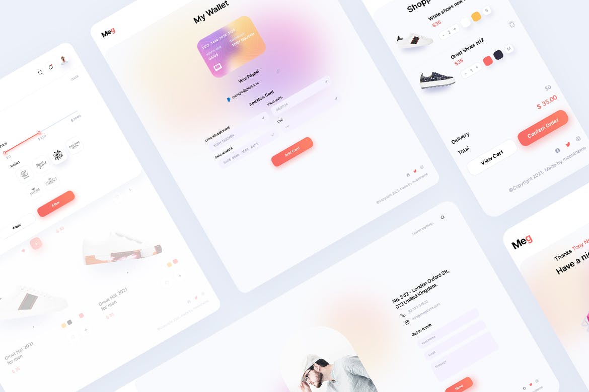一套风格简洁的服装饰品电商类APP UI kit素材包