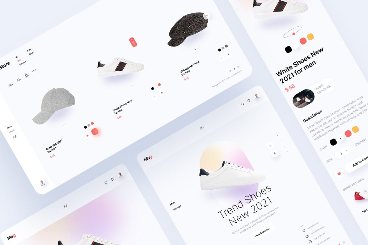 一套风格简洁的服装饰品电商类APP UI kit素材包