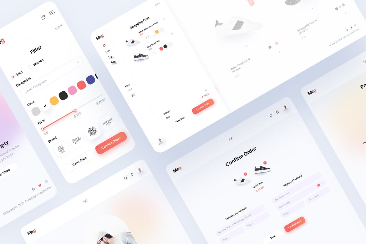 一套风格简洁的服装饰品电商类APP UI kit素材包