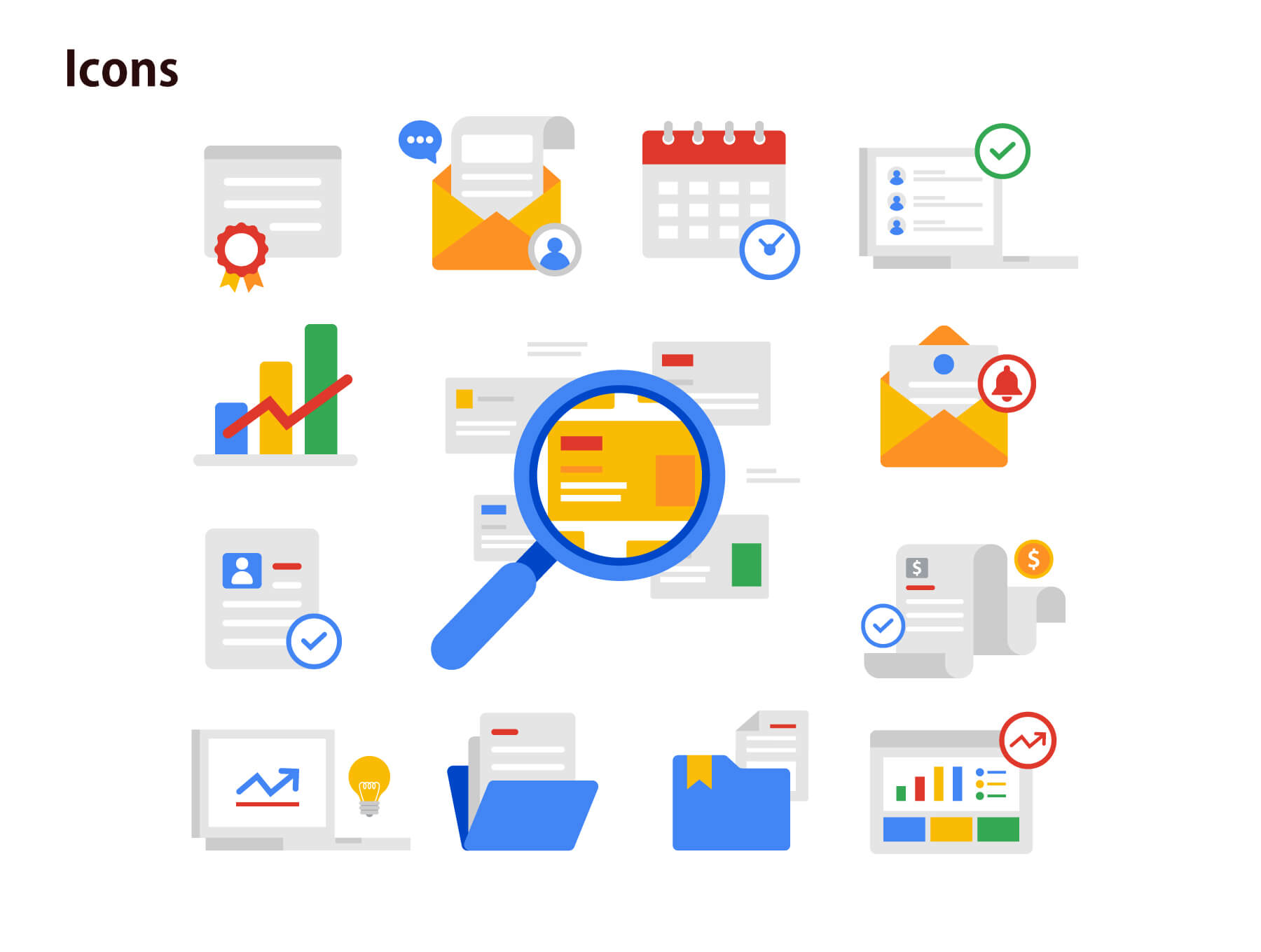 商业策略和团队合作主题扁平风格插画和图标素材包