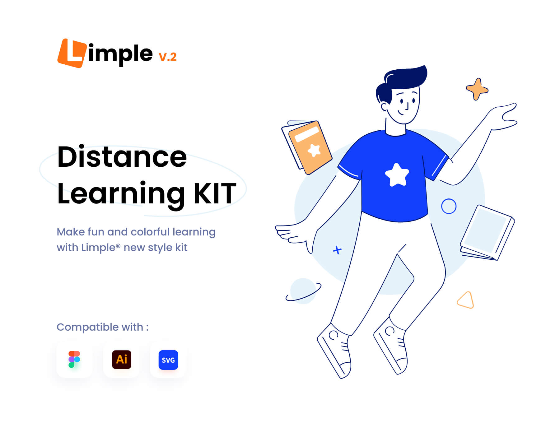 一套简单有趣的多彩学习主题插画素材包