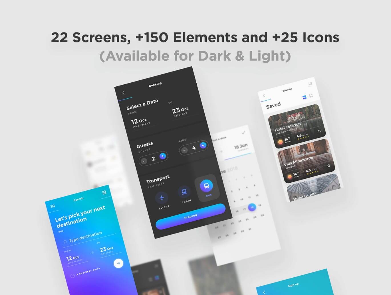 56个简洁耐看的酒店预订主题APP UI KIT素材包
