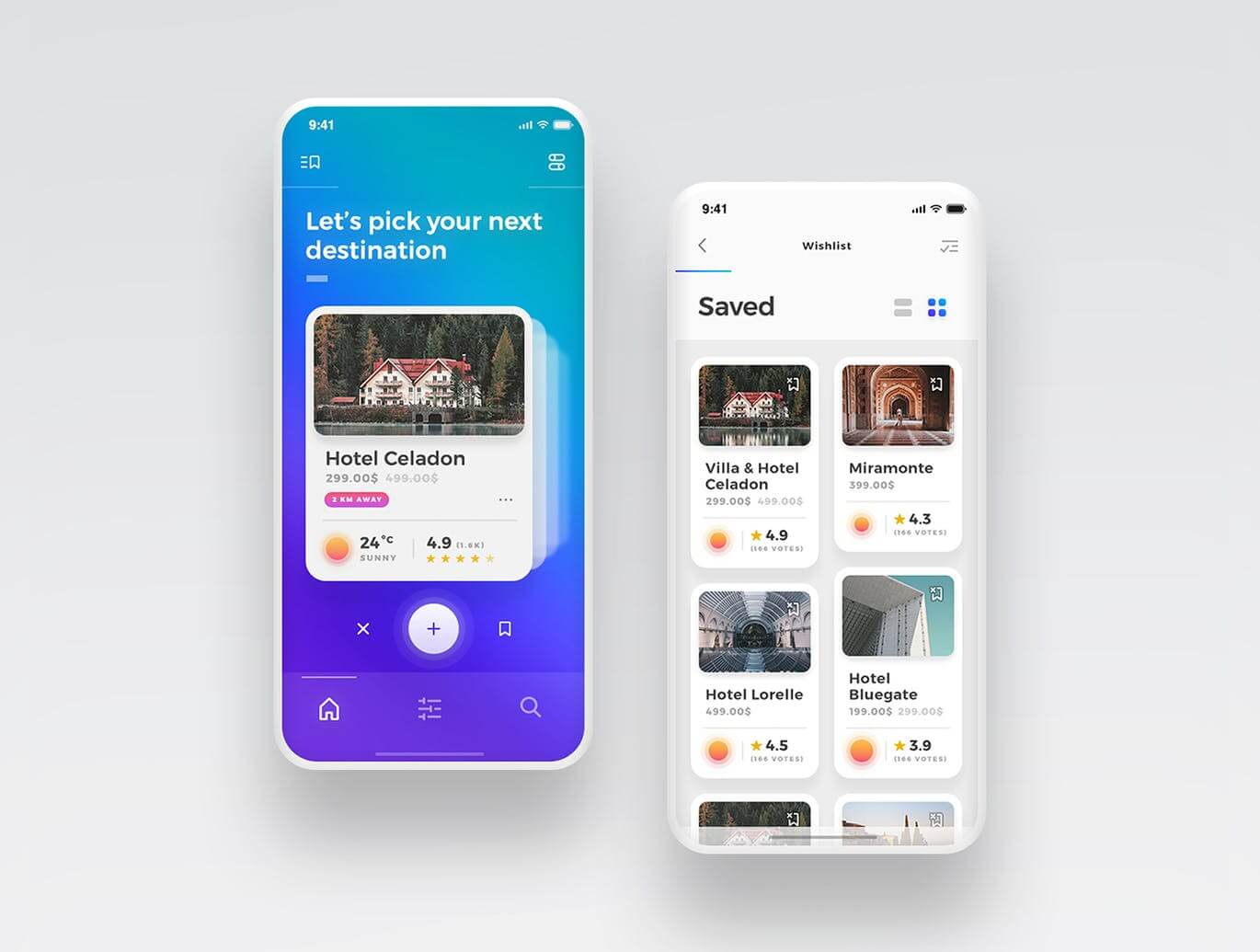 56个简洁耐看的酒店预订主题APP UI KIT素材包