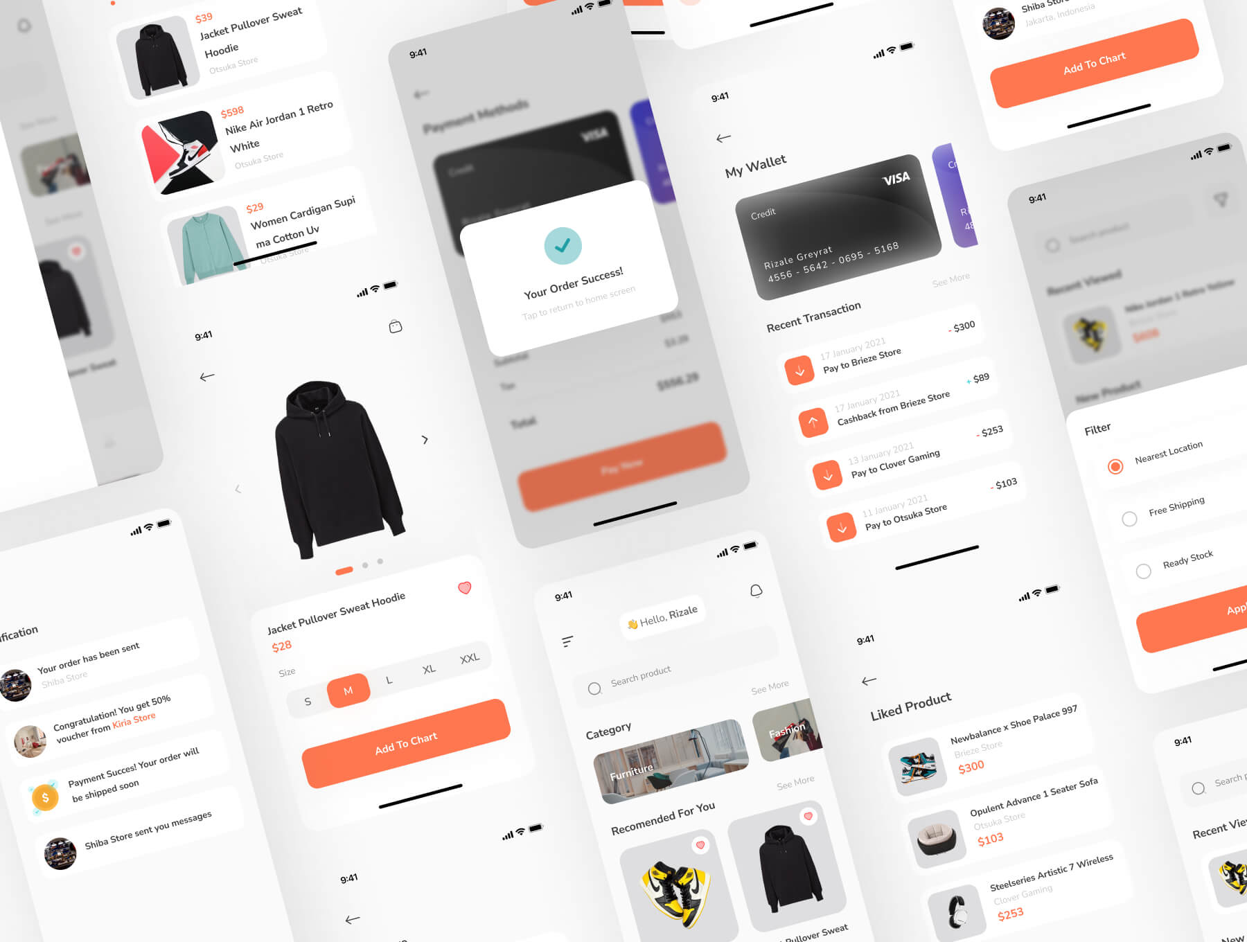 57个橙色移动电子商务APP UI kit素材包