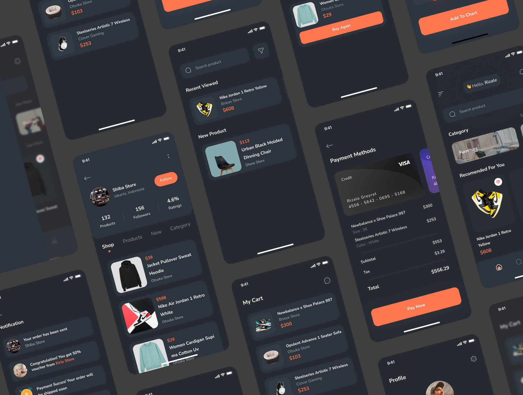 57个橙色移动电子商务APP UI kit素材包