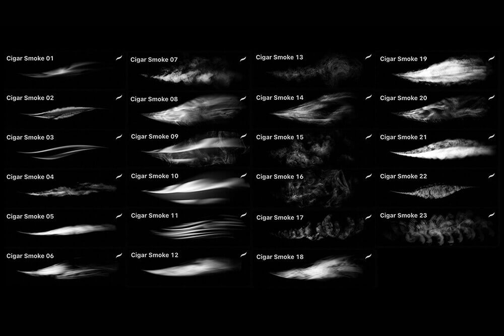 23种高分辨率雪茄烟雾Procreate笔刷素材