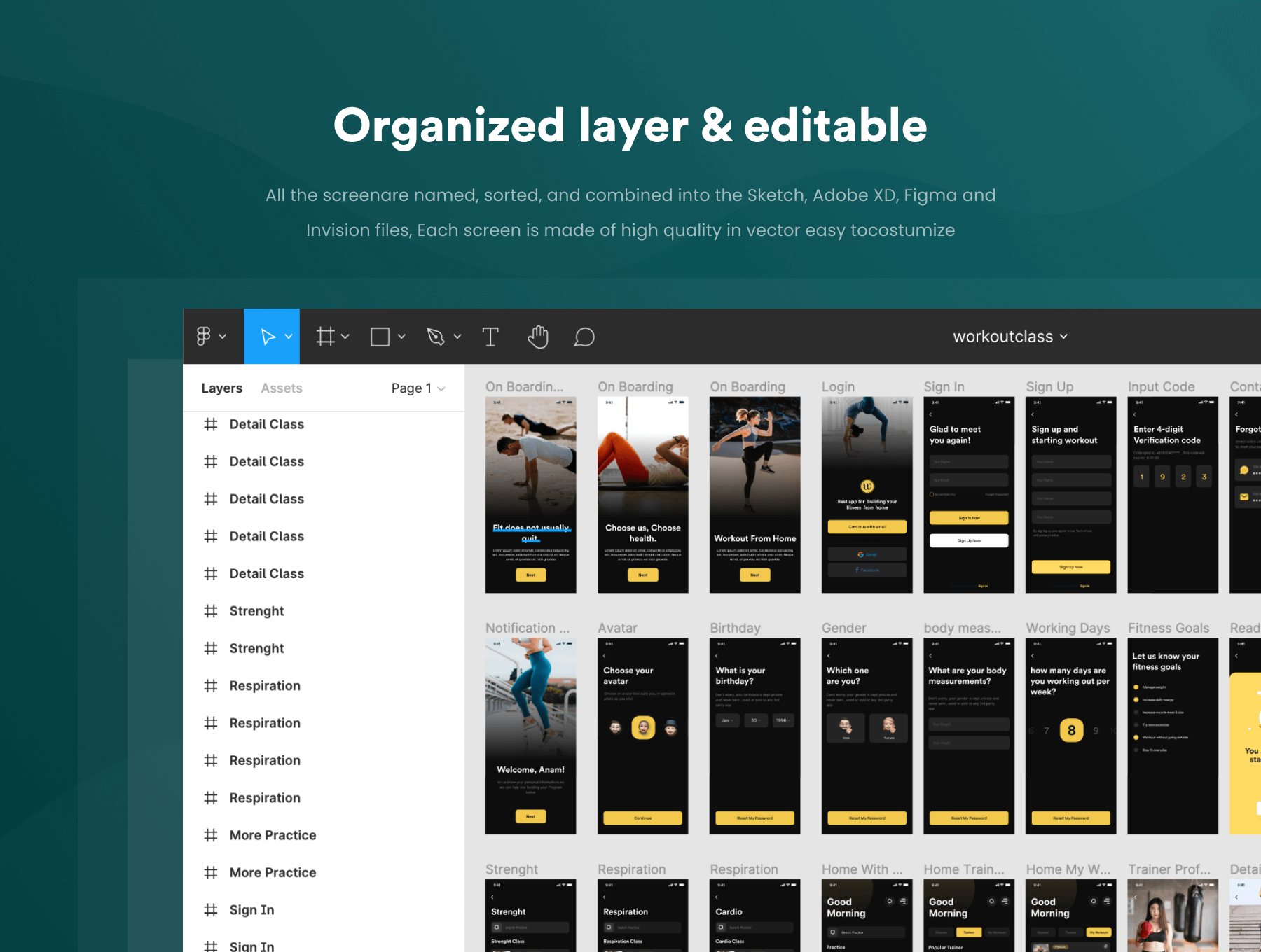 50+健身锻炼主题APP UI kit界面素材包