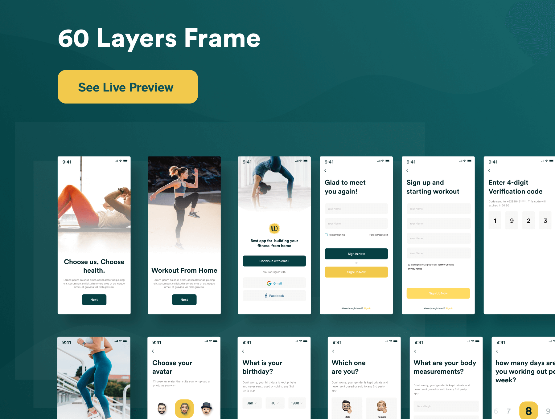 50+健身锻炼主题APP UI kit界面素材包