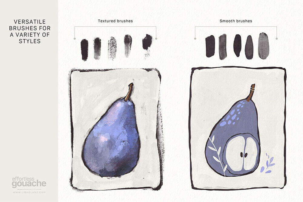 效果逼真的水粉画艺术Procreate笔刷素材