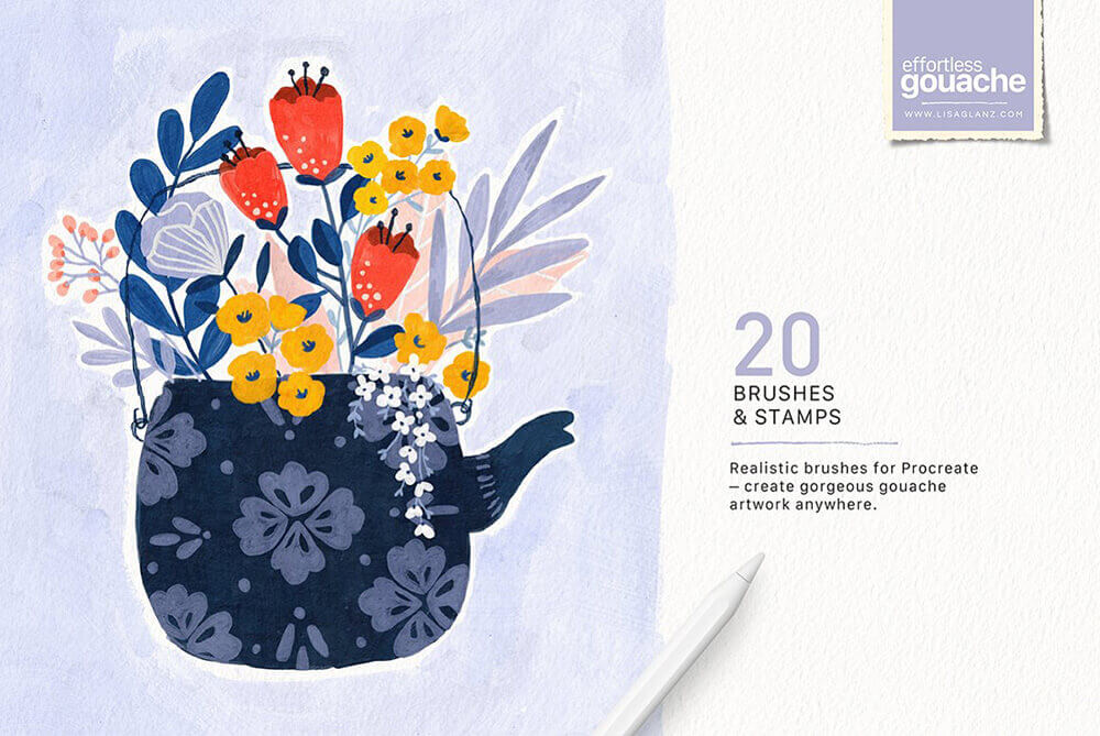 效果逼真的水粉画艺术Procreate笔刷素材