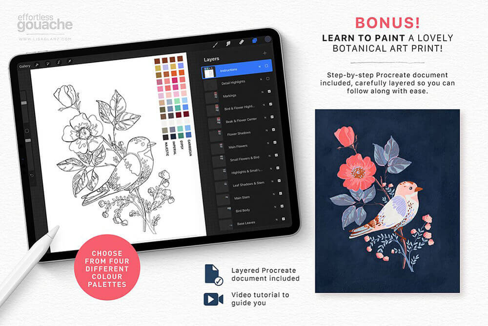 效果逼真的水粉画艺术Procreate笔刷素材