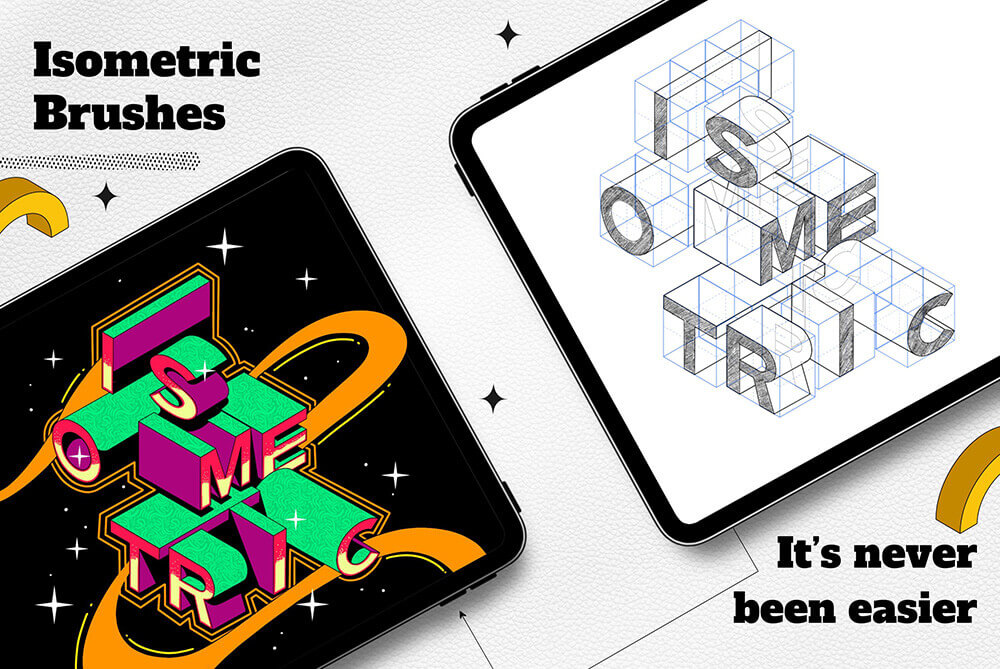 适用于Procreate的几何立体图形笔刷素材