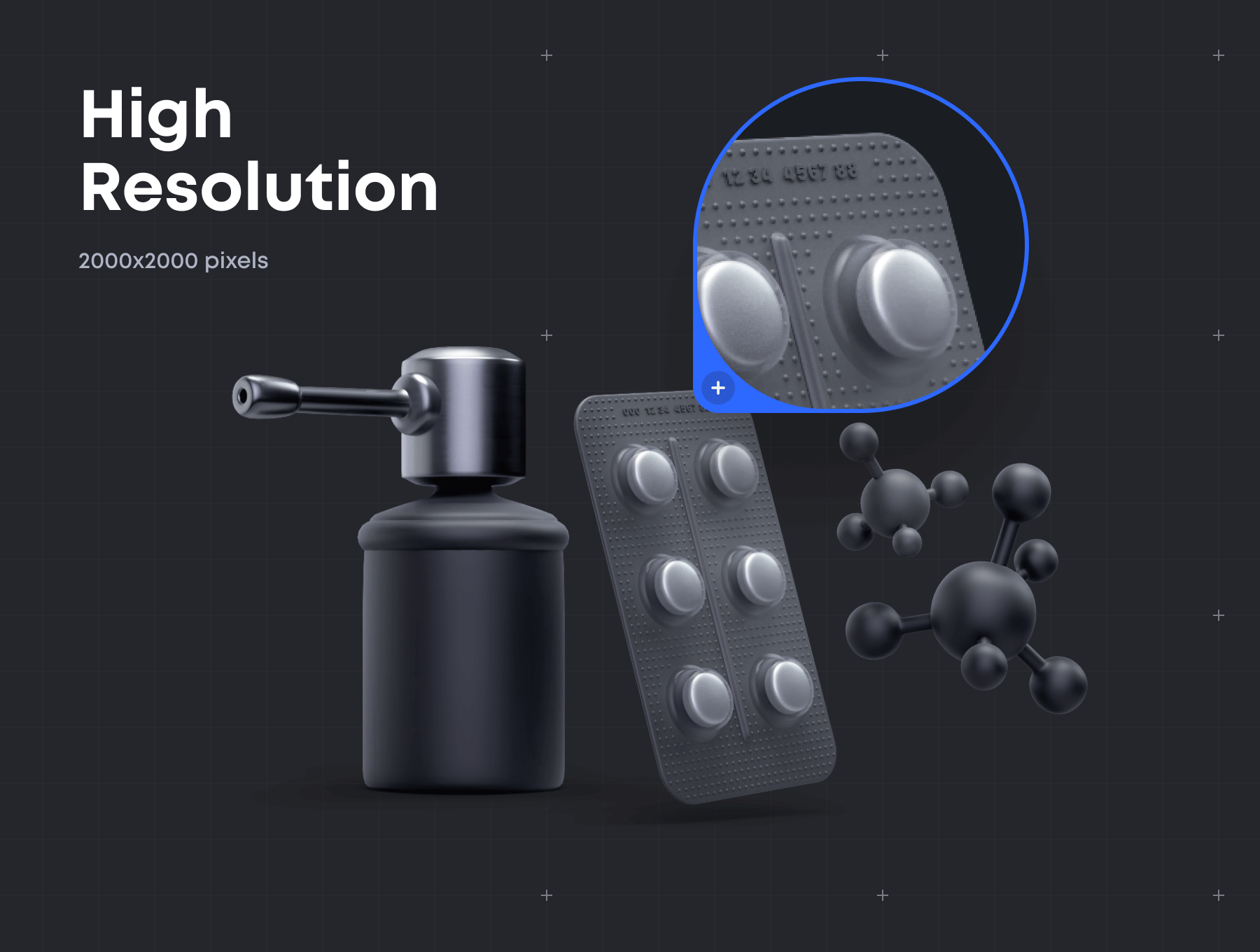 一套超酷暗黑3D医疗相关ICON素材