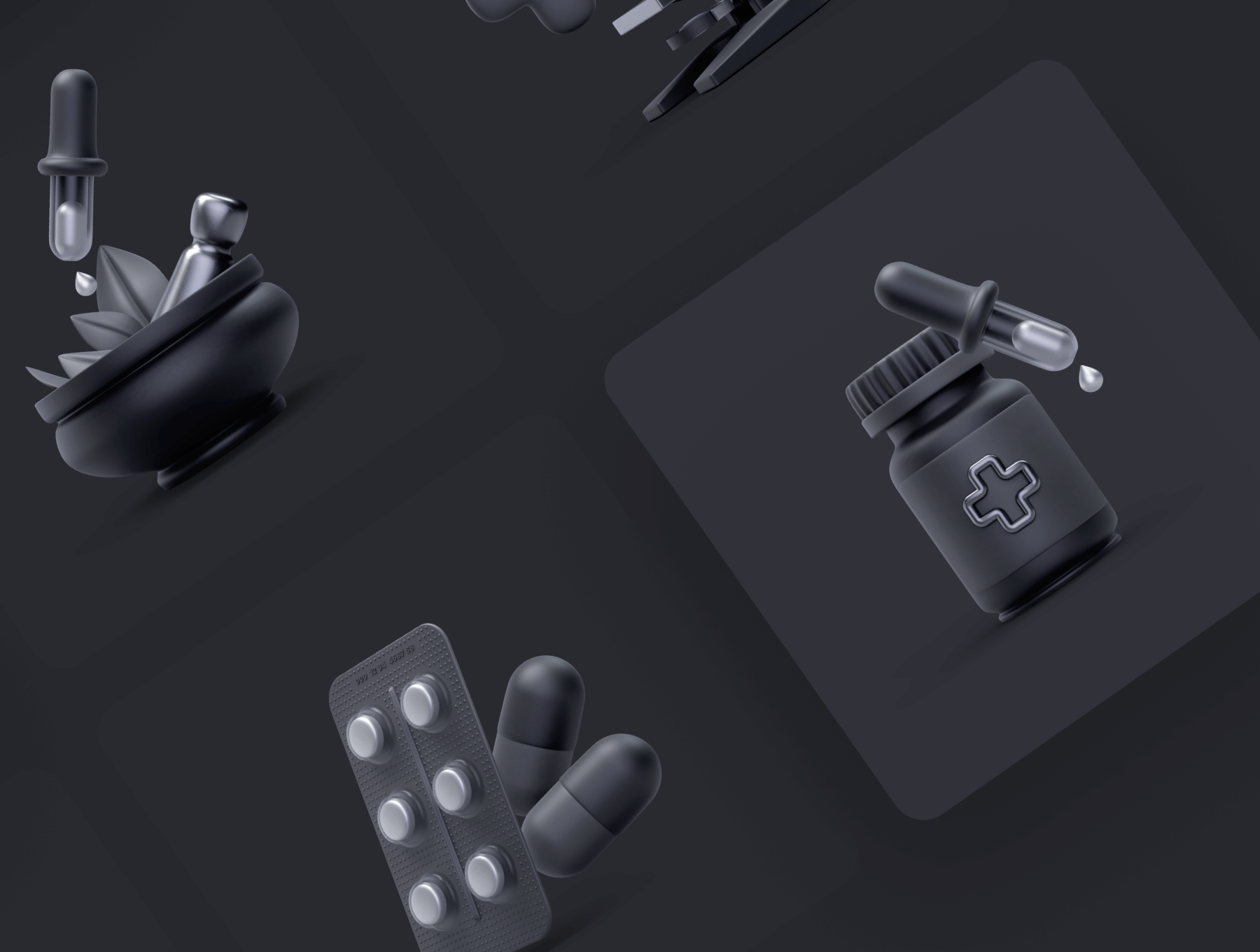 一套超酷暗黑3D医疗相关ICON素材