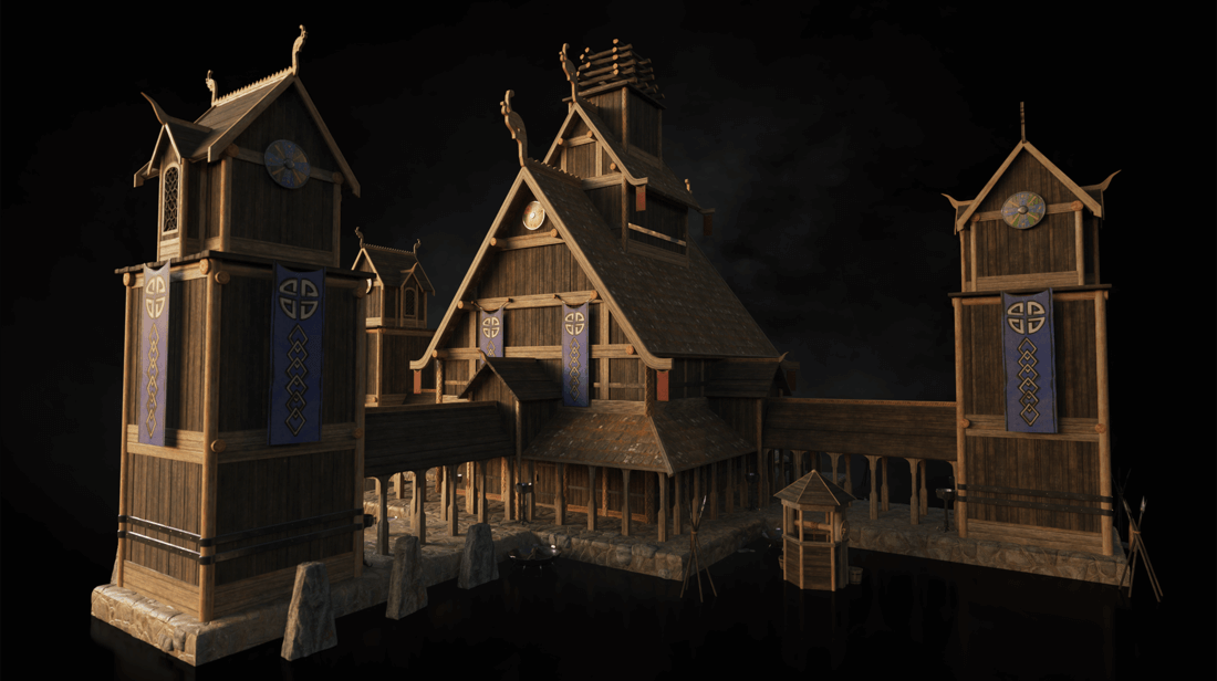 Valhalla瓦尔哈拉全套建筑C4D模型素材包（含Octane贴图）