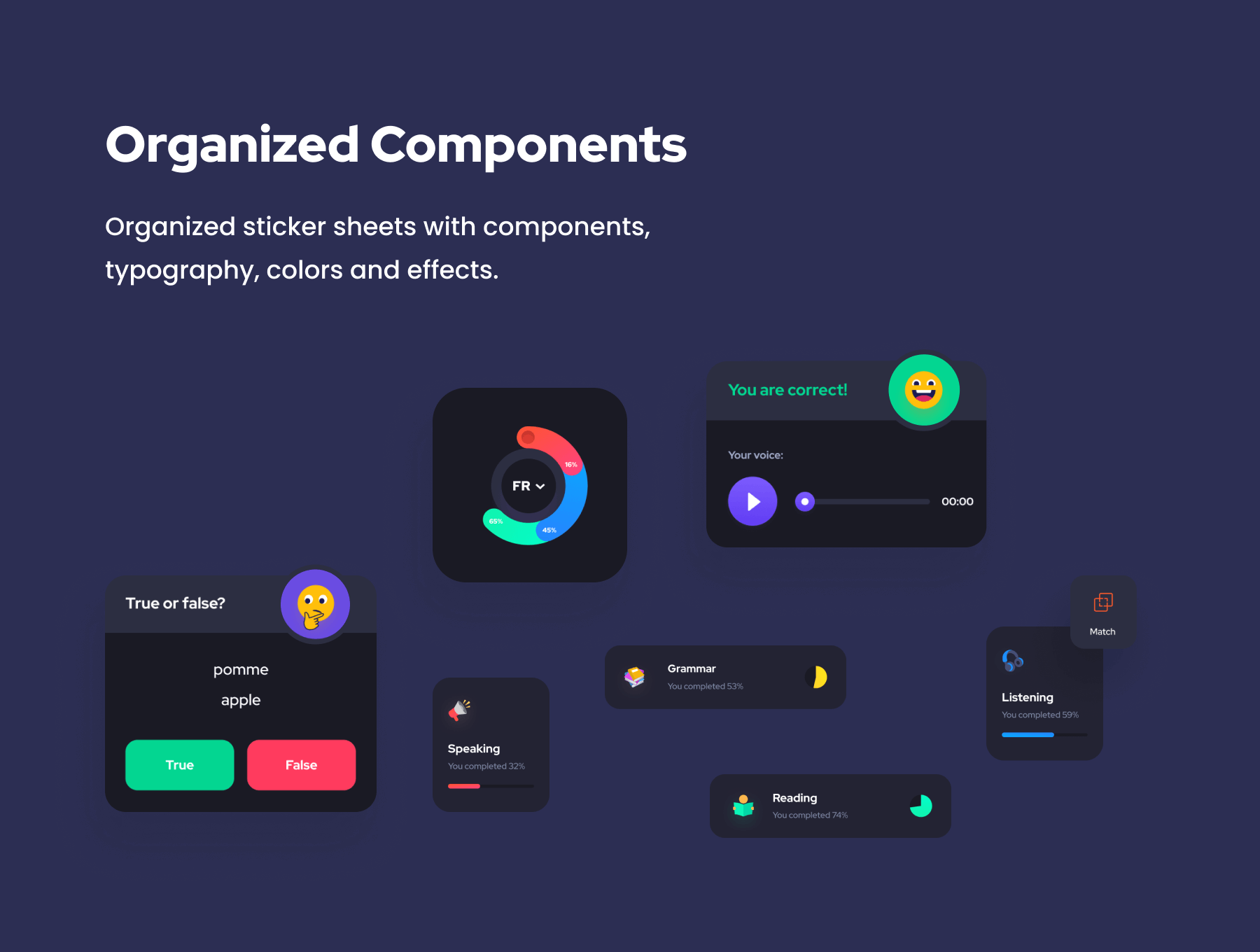 一套深色主题语言学习APP UI KIT素材