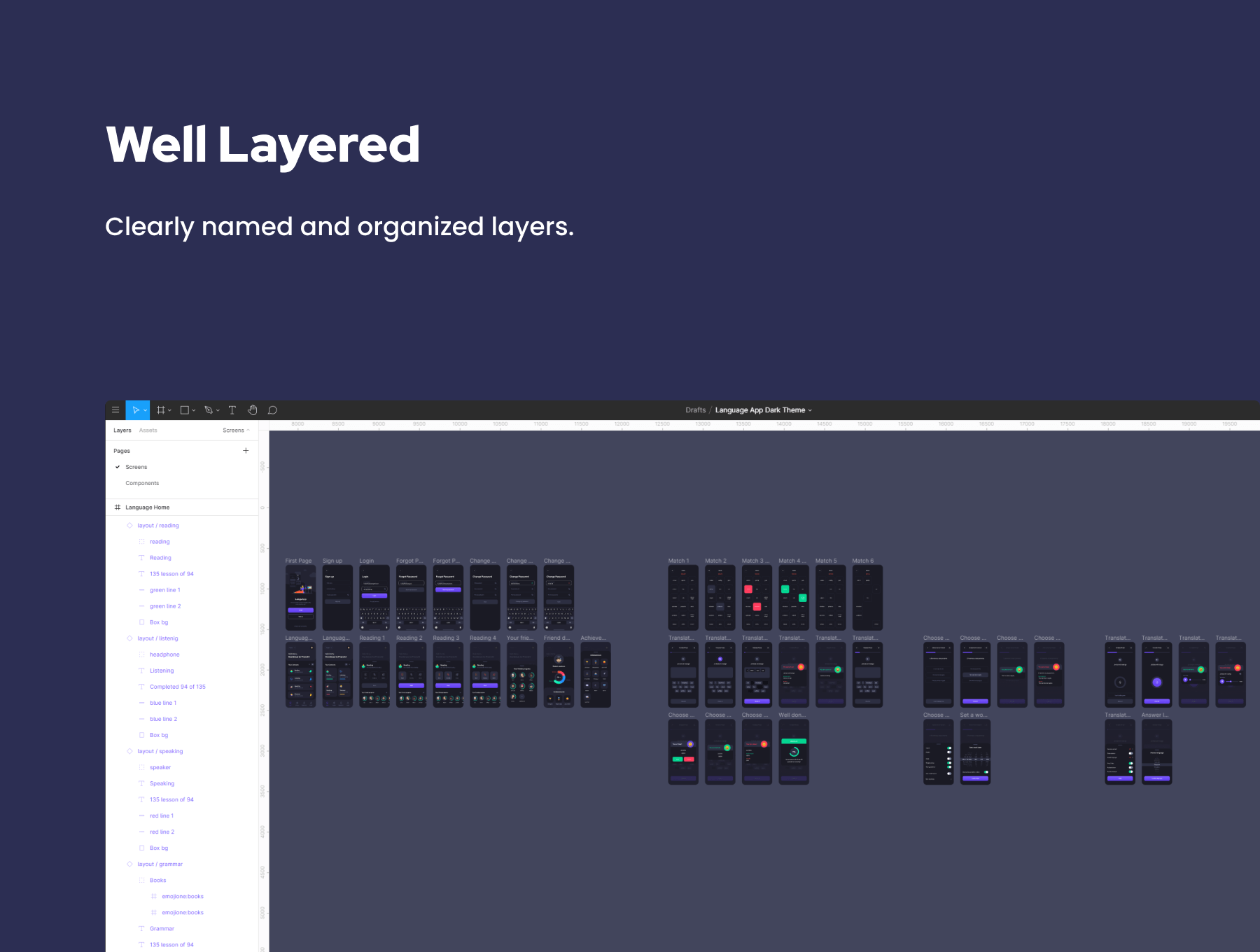 一套深色主题语言学习APP UI KIT素材
