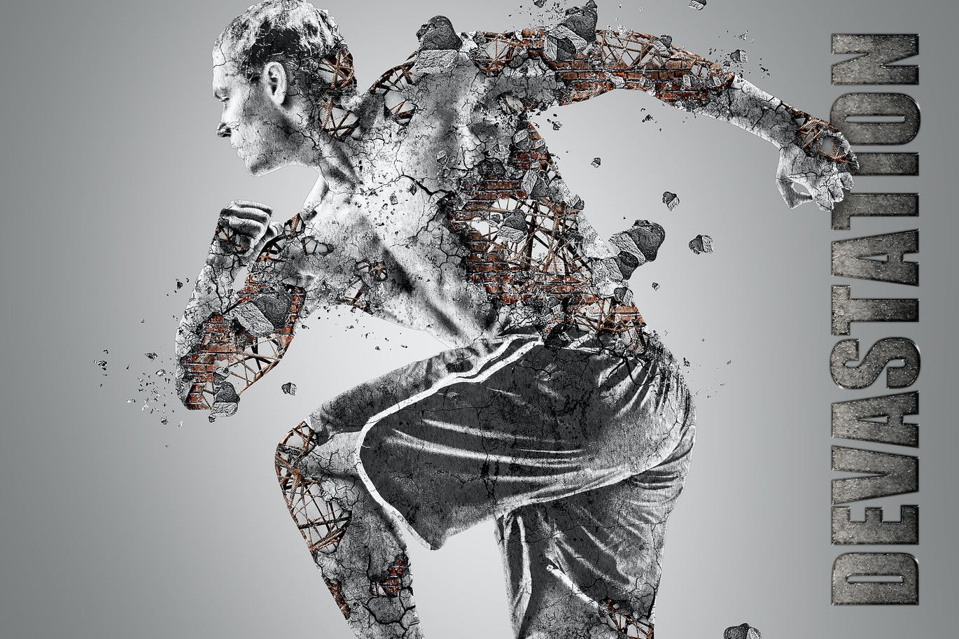 一个效果震撼的钢筋混凝土倒塌破碎风格PS动作素材