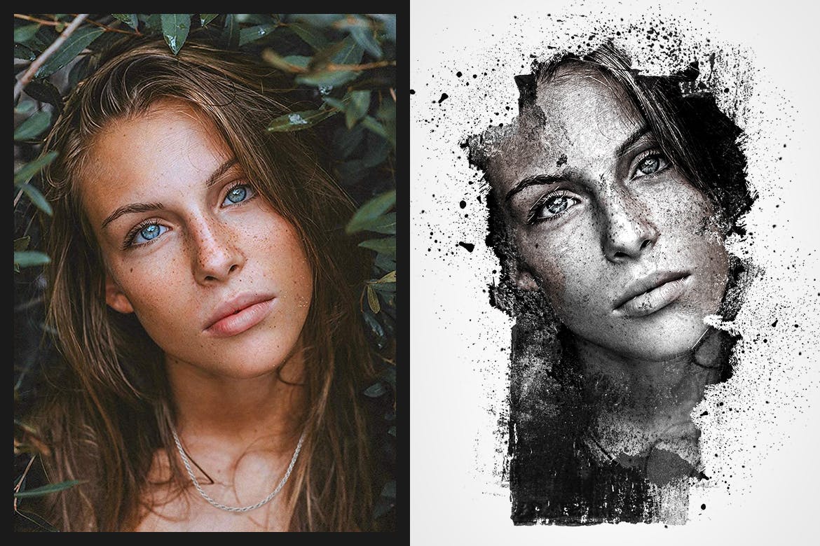 一键生成高品质中国风水墨墨迹墨点风格PS动作预设