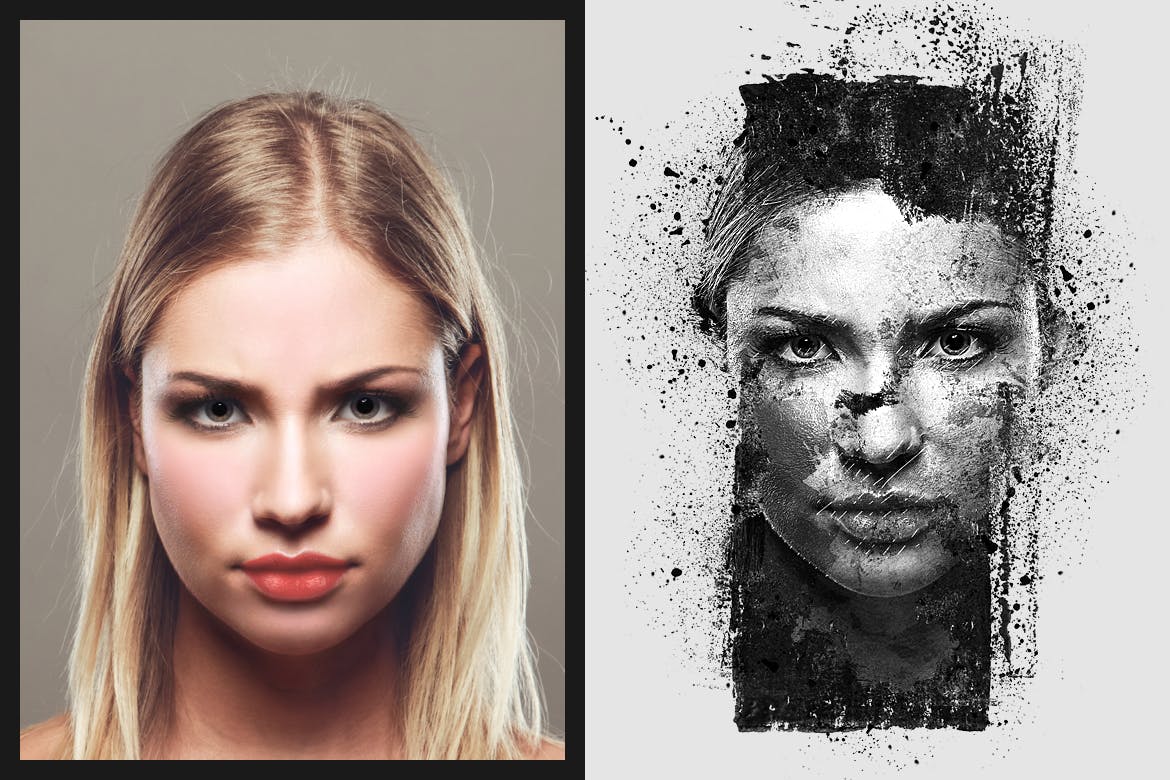 一键生成高品质中国风水墨墨迹墨点风格PS动作预设