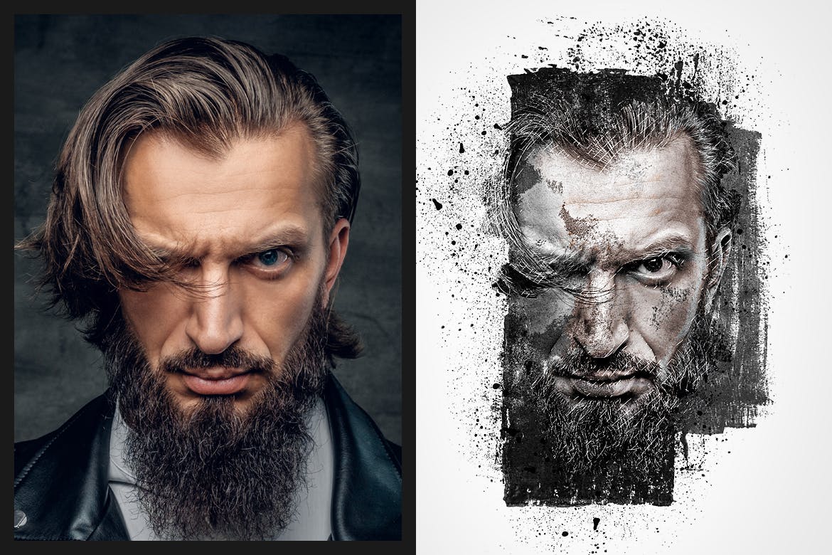 一键生成高品质中国风水墨墨迹墨点风格PS动作预设