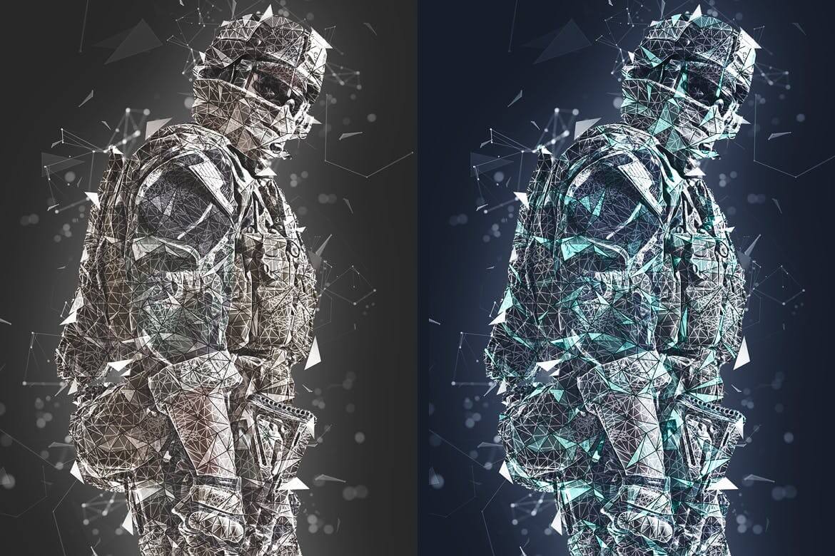 一键生成抽象几何多边形图形PS动作素材