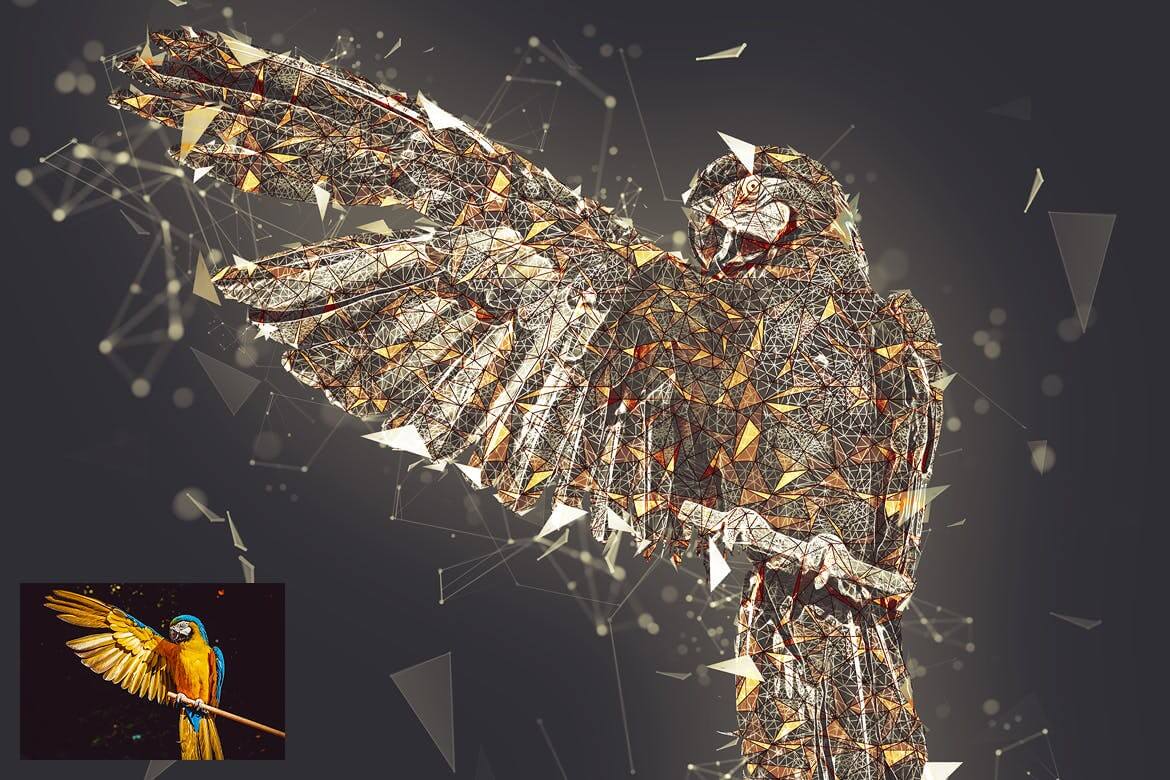 一键生成抽象几何多边形图形PS动作素材