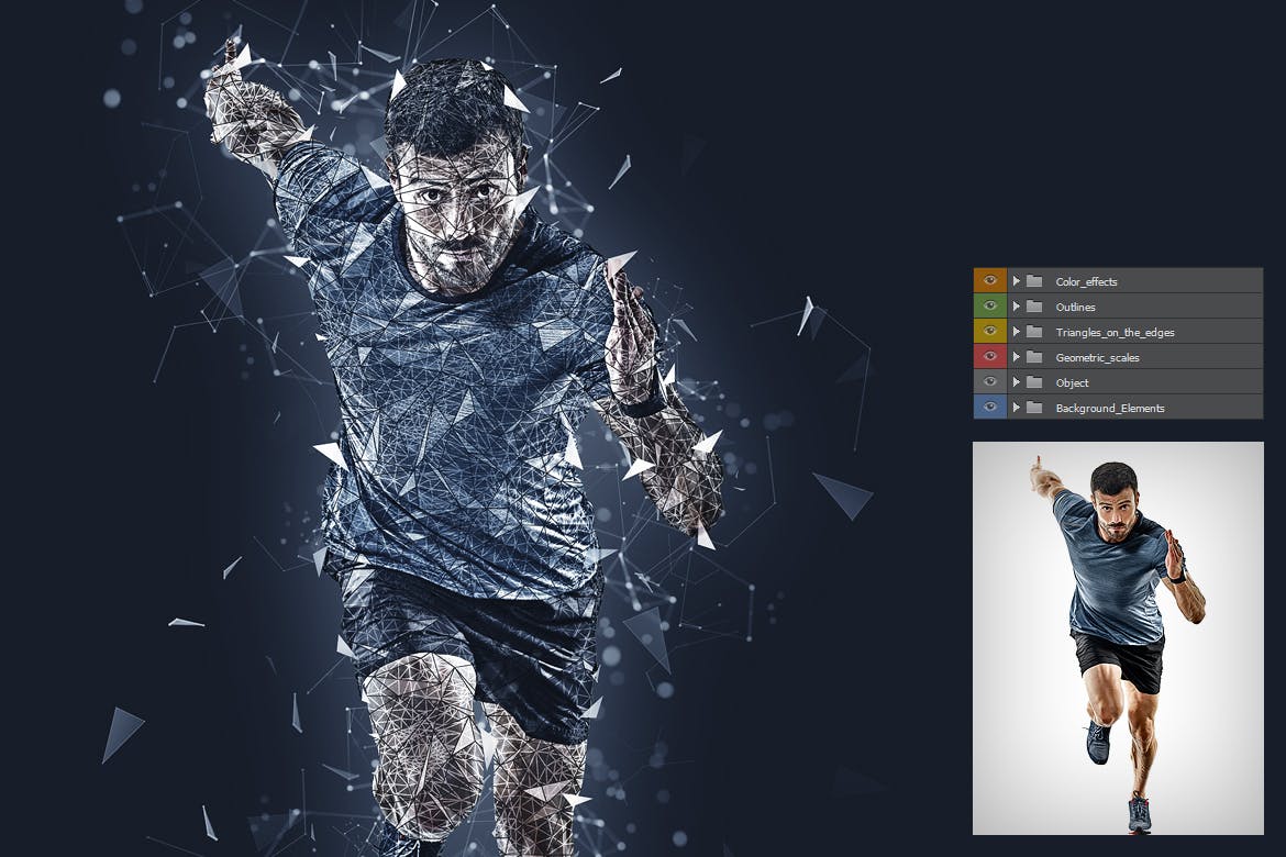 一键生成抽象几何多边形图形PS动作素材