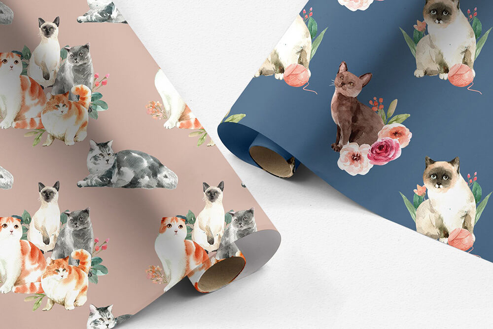 一组超级可爱的猫咪宠物水彩插画素材