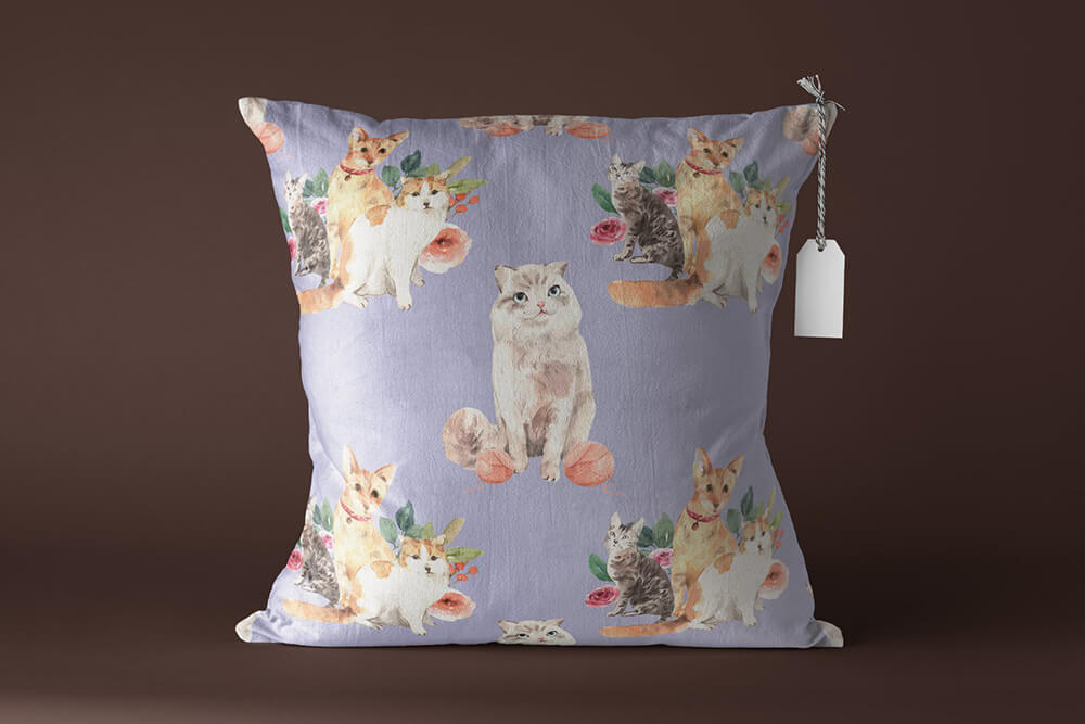 一组超级可爱的猫咪宠物水彩插画素材