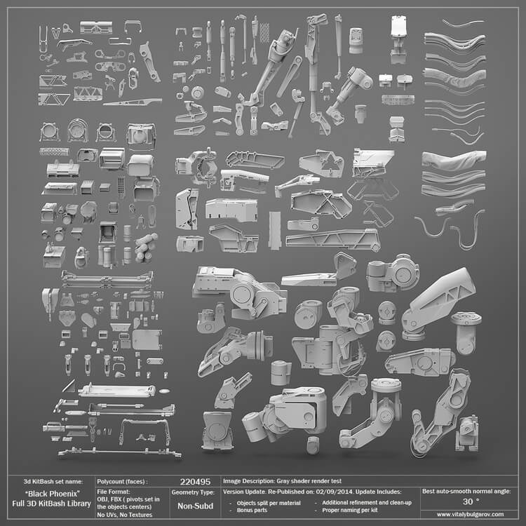 精品素材：国外3D KitBash库全套模型工业零部件模型零件C4D模型