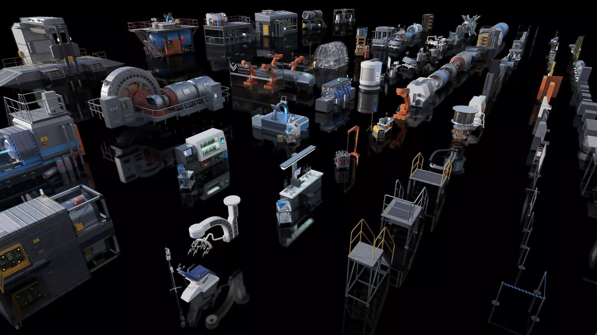 一套科幻模型神秘实验室器械工具模型含纹理贴图C4D素材