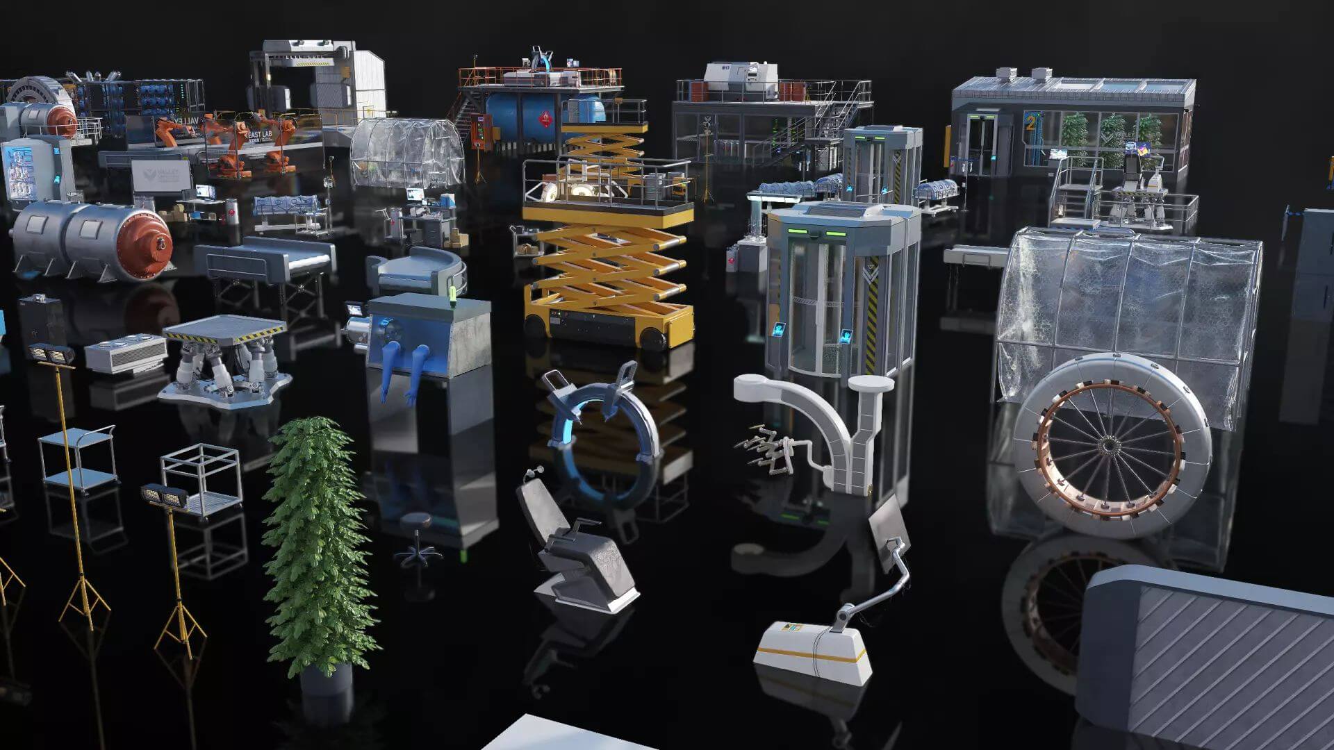 一套科幻模型神秘实验室器械工具模型含纹理贴图C4D素材