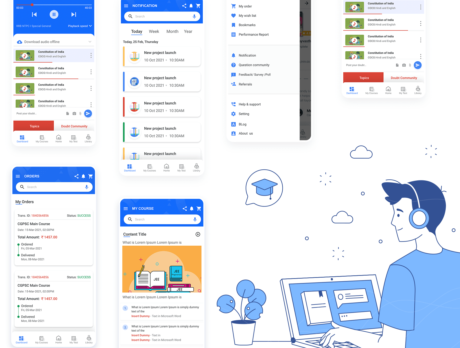 40+在线教育类移动端自适应APP UI KIT素材包