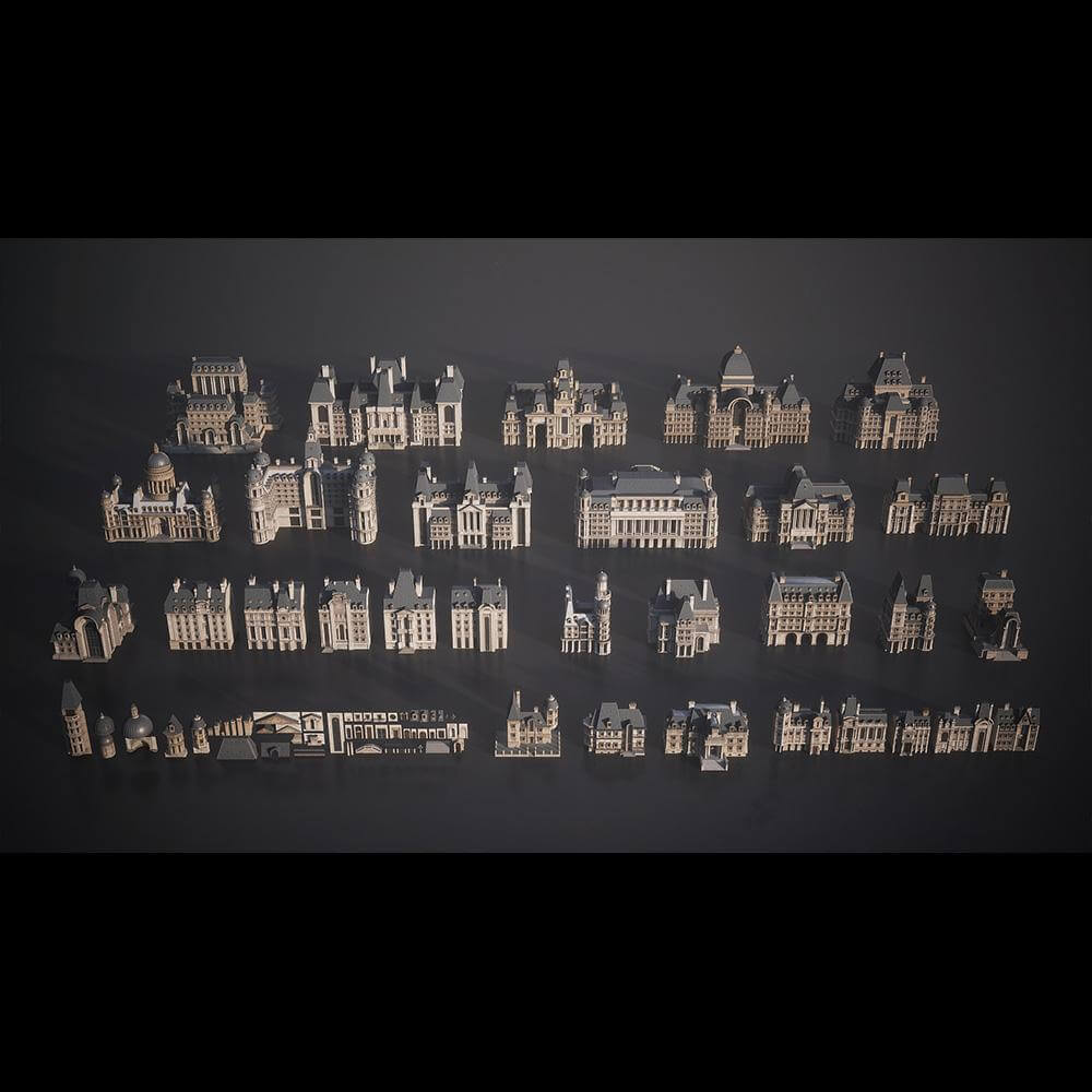 精品素材:Kitbash3D-ArtNouveau新古典主义伦敦罗马巴黎等城市建筑C4D模型完整版(含Octane贴图)