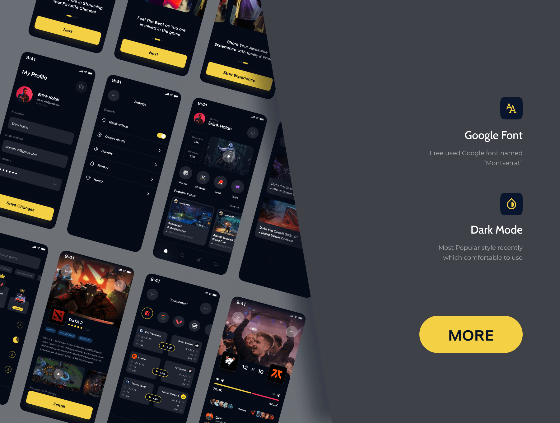 30+黑色酷炫游戏中心应用APP UI KIT素材包