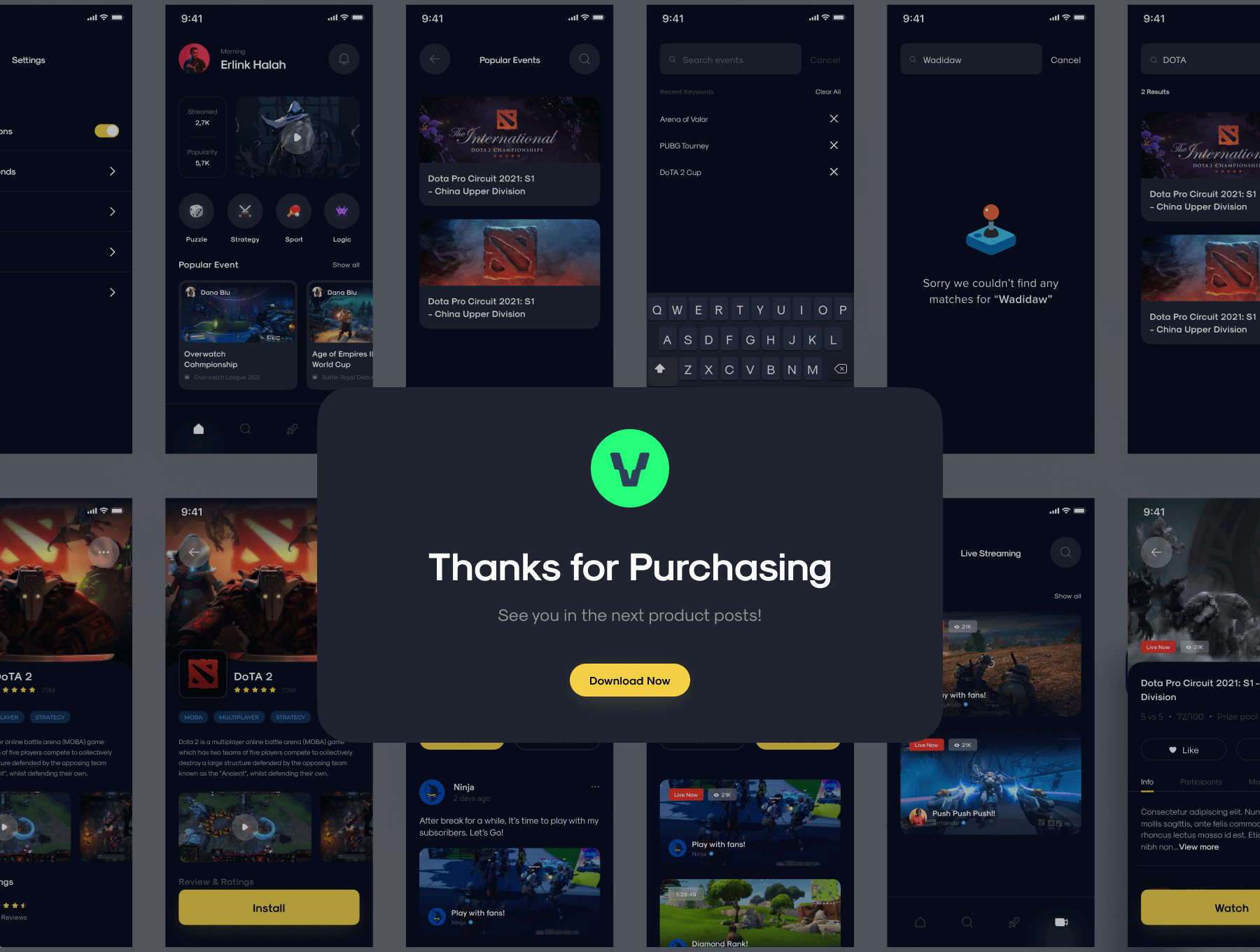 30+黑色酷炫游戏中心应用APP UI KIT素材包