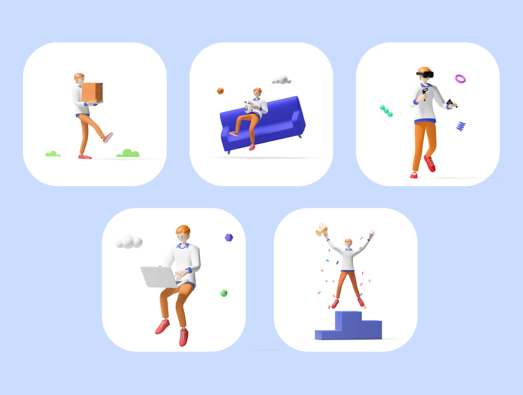 一套轻松活泼的3D人物及元素素材