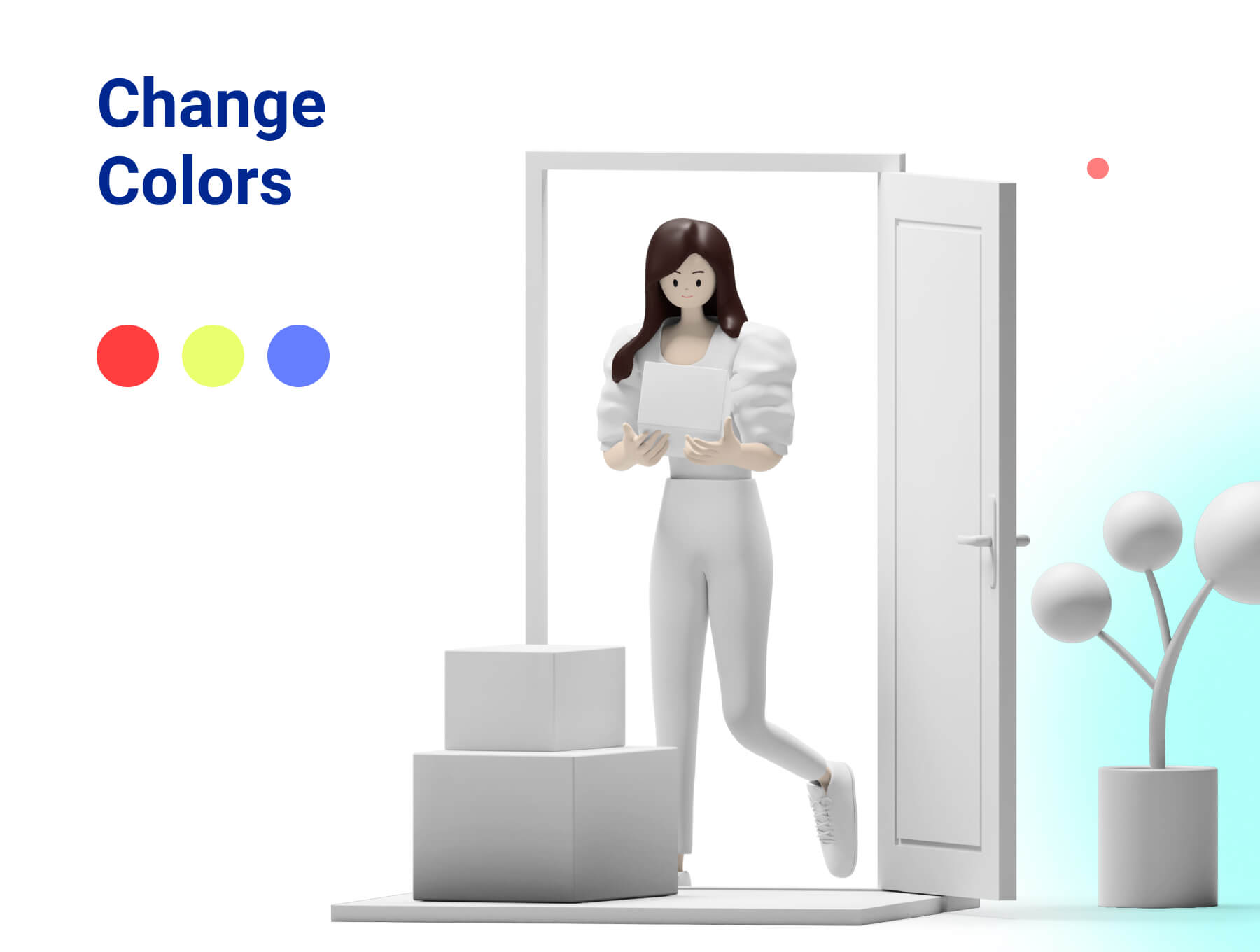 一套轻松活泼的3D人物及元素素材