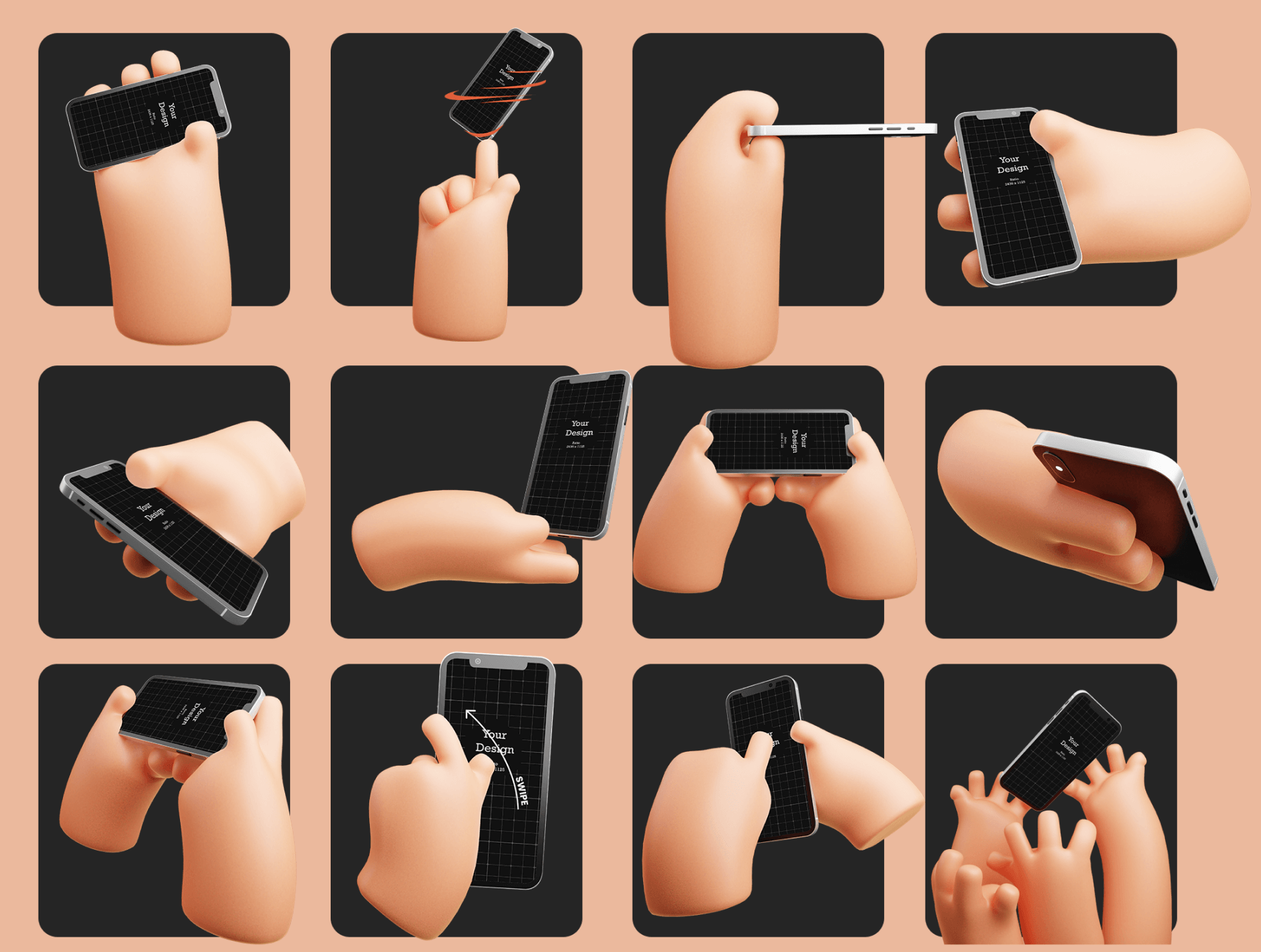 12个可爱3D手持手机素材