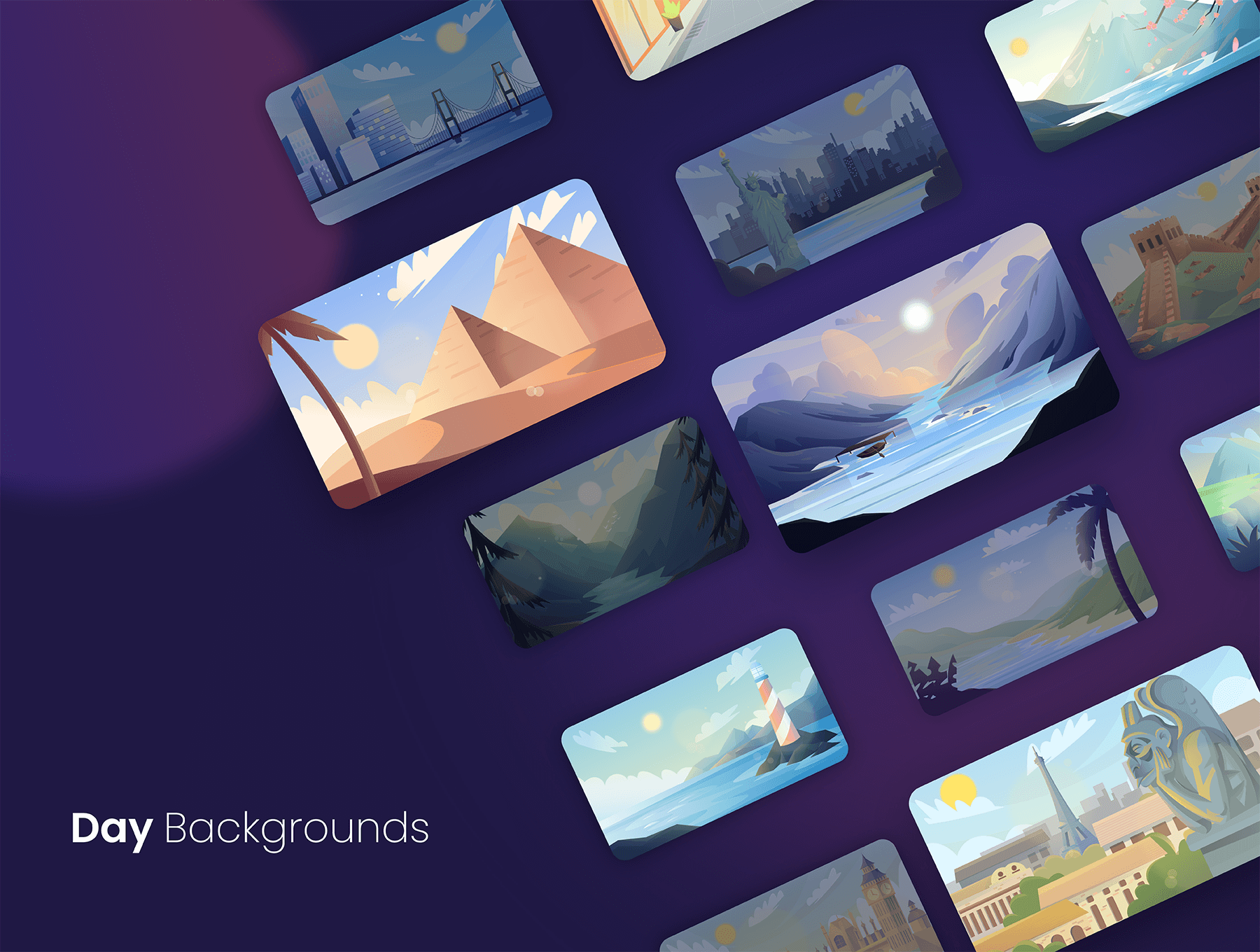 63个风格独特的风景矢量插画素材