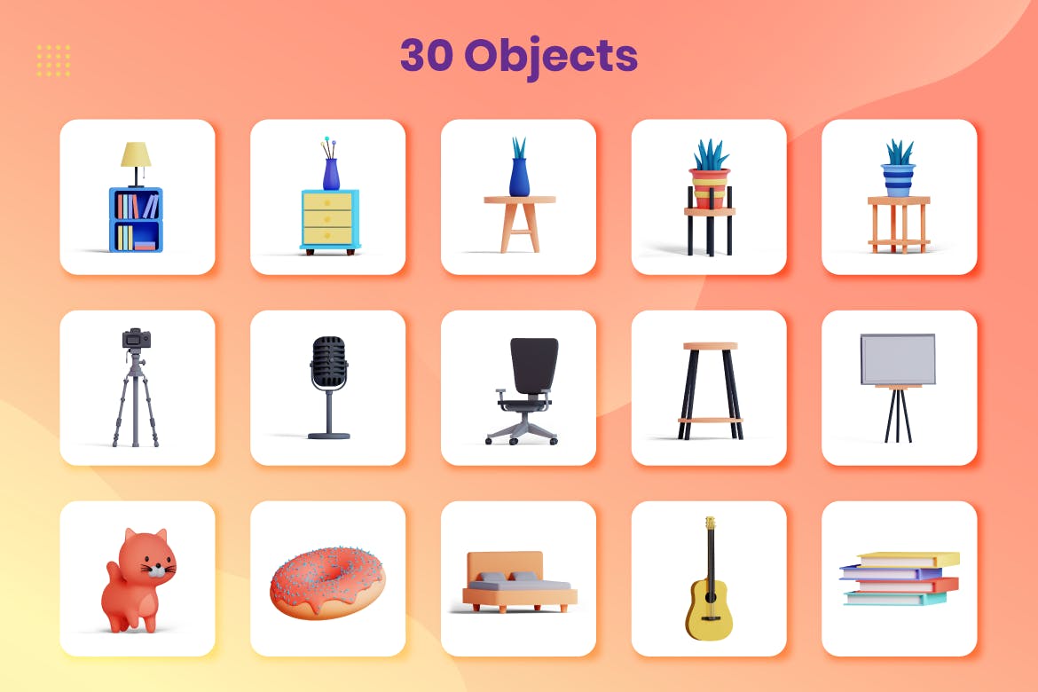 3D卡通造型居家办公小人家具场景素材