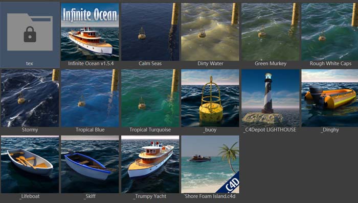 C4D海洋预设Infinite Ocean 1.5.4 for Cinema 4D R12-R24 Win/Mac