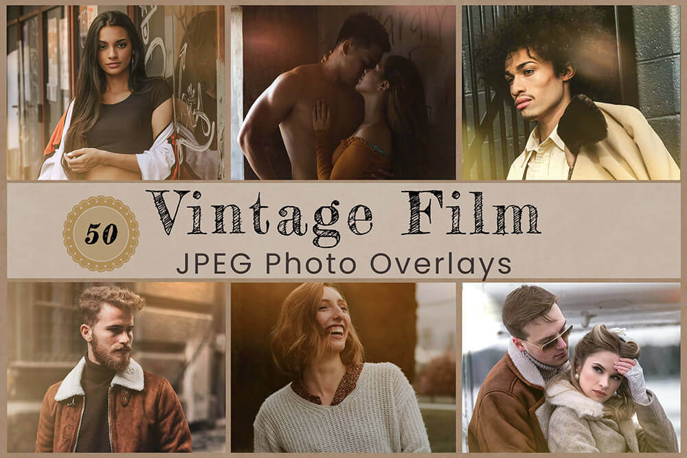 50个复古太阳光线效果照片叠层PNG素材