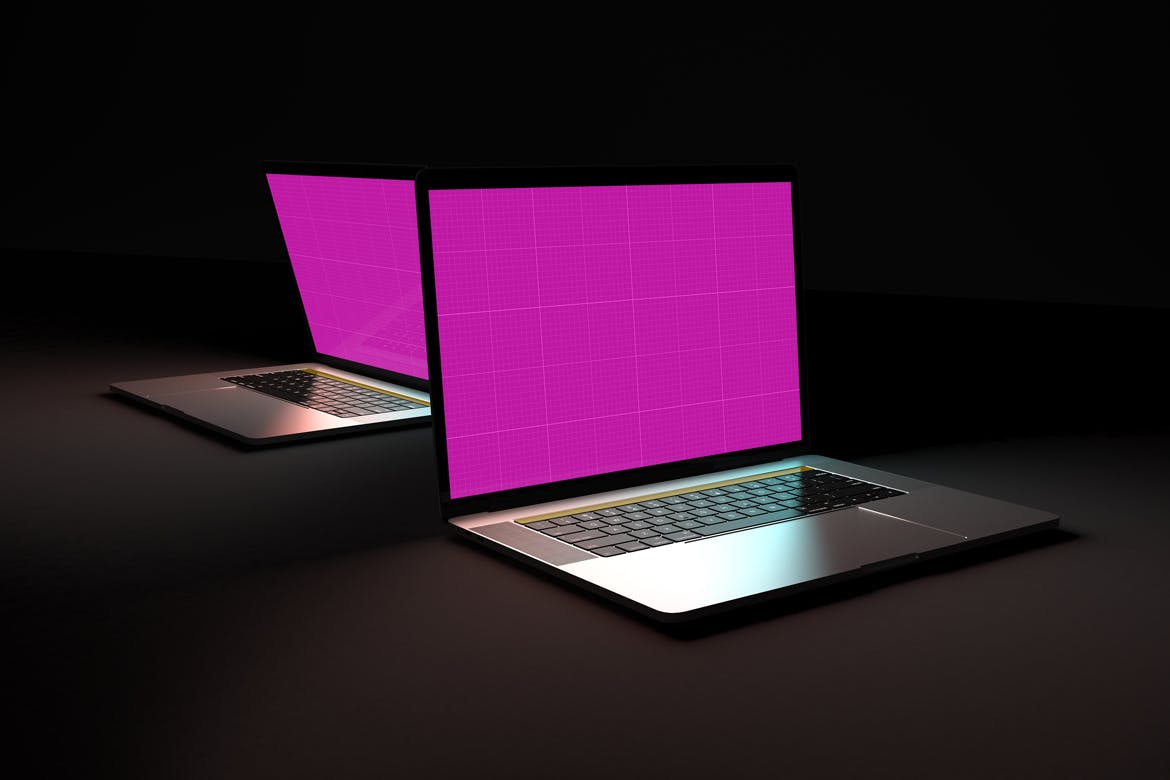 一套高品质深色背景Macbook电脑PSD样机素材
