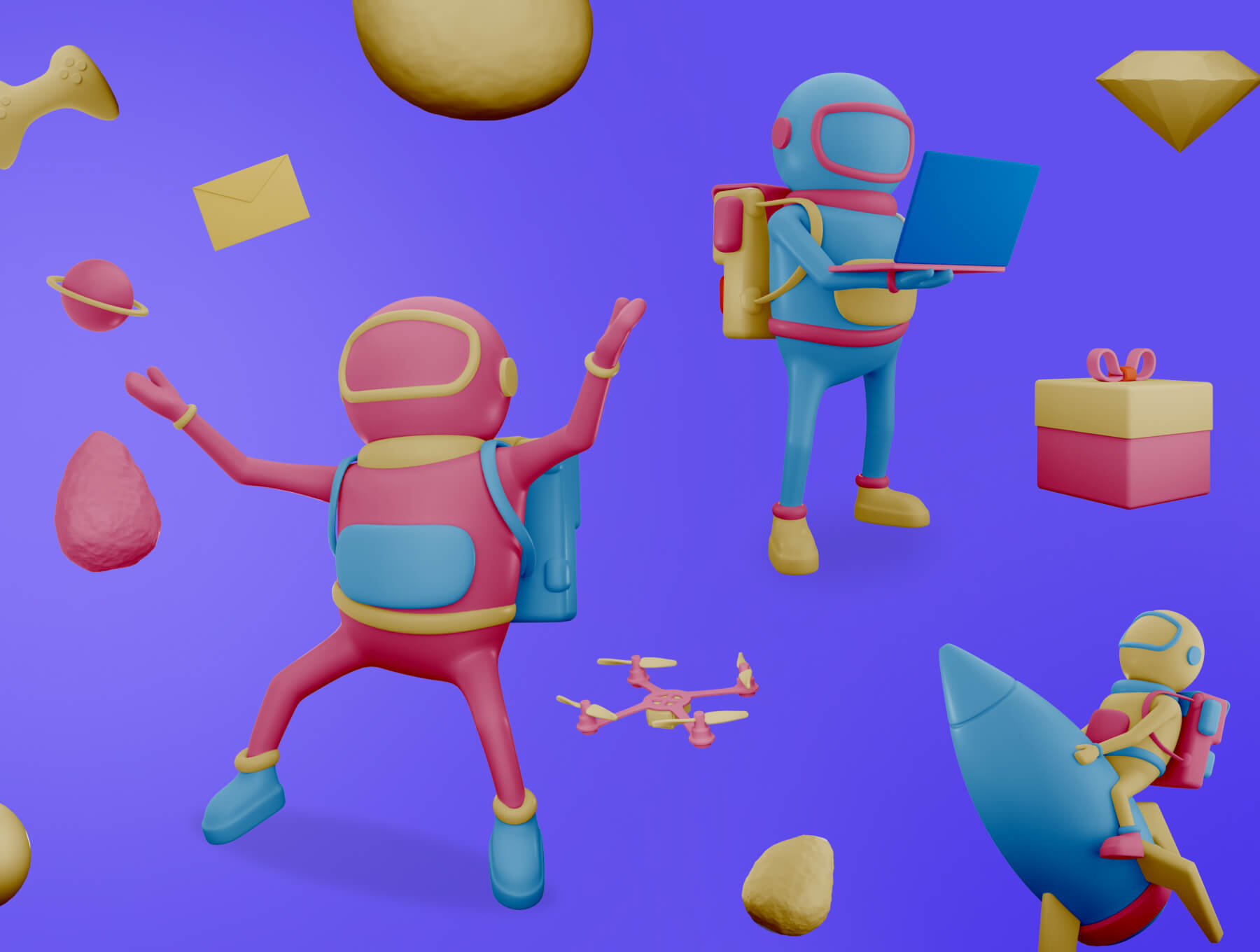 一套外太空角色3D素材